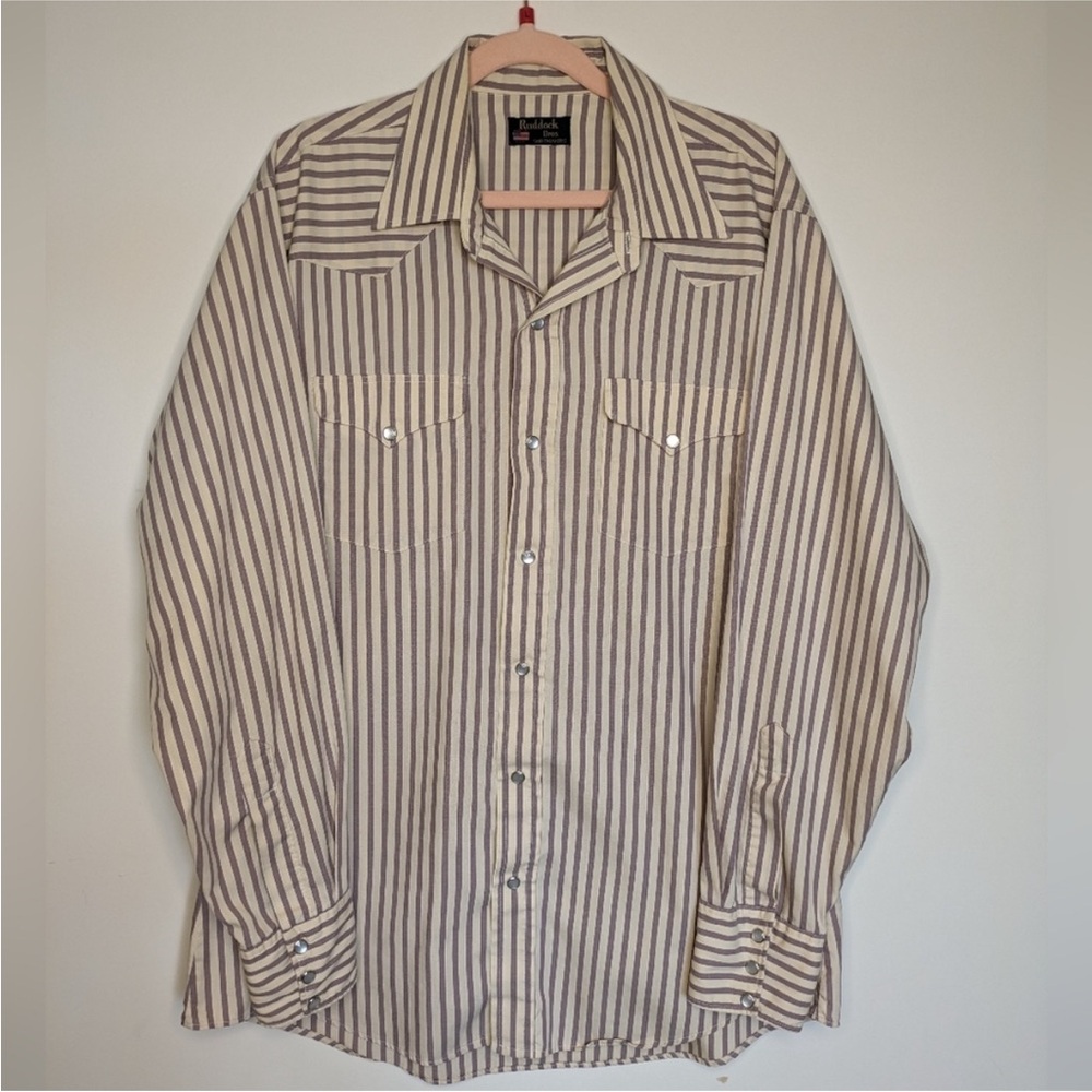 Ruddock Bros Shirtmakers Pinstripe Pearl Snap Western Button Up Vintage - Picture 3 of 9